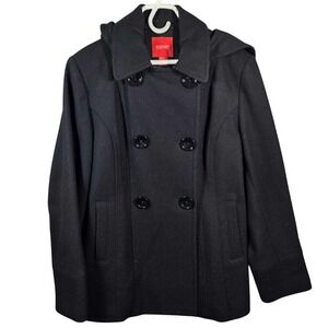 Esprit‎ Black Wool Blend Hooded Peacoat Double Breasted - Women's Size Medium